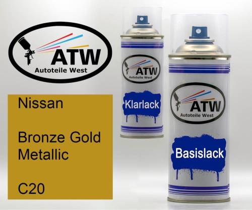 Nissan, Bronze Gold Metallic, C20: 400ml Sprühdose + 400ml Klarlack - Set, von ATW Autoteile West.